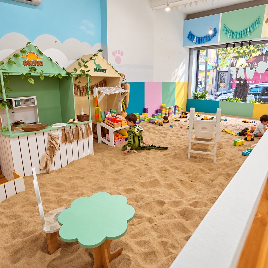 Arenero jurásico de WAF Kids Café en Belgrano