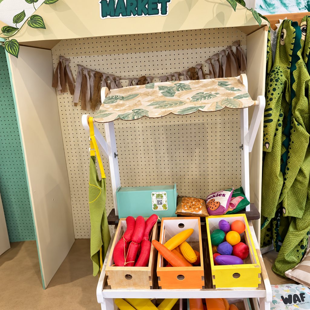 Puesto de juego Market con frutas y verduras de juguete